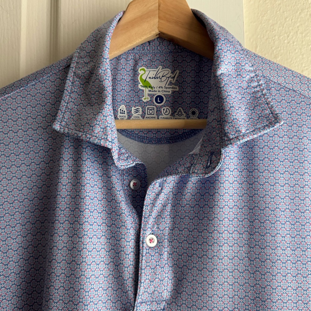TailorByrd Performance Polo Peri Blue Size Large Mosaic Tile Print